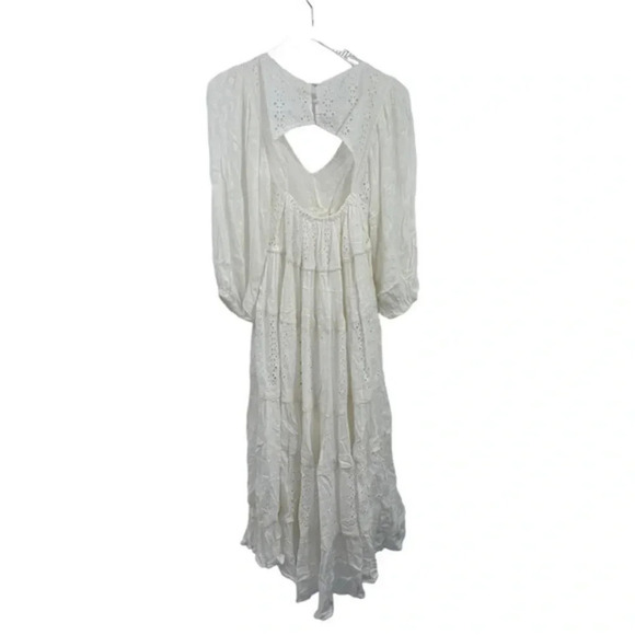 Free People Mockingbird Eyelet Puff Sleeve Open Back Maxi Dress XS B1533 - Picture 5 of 6